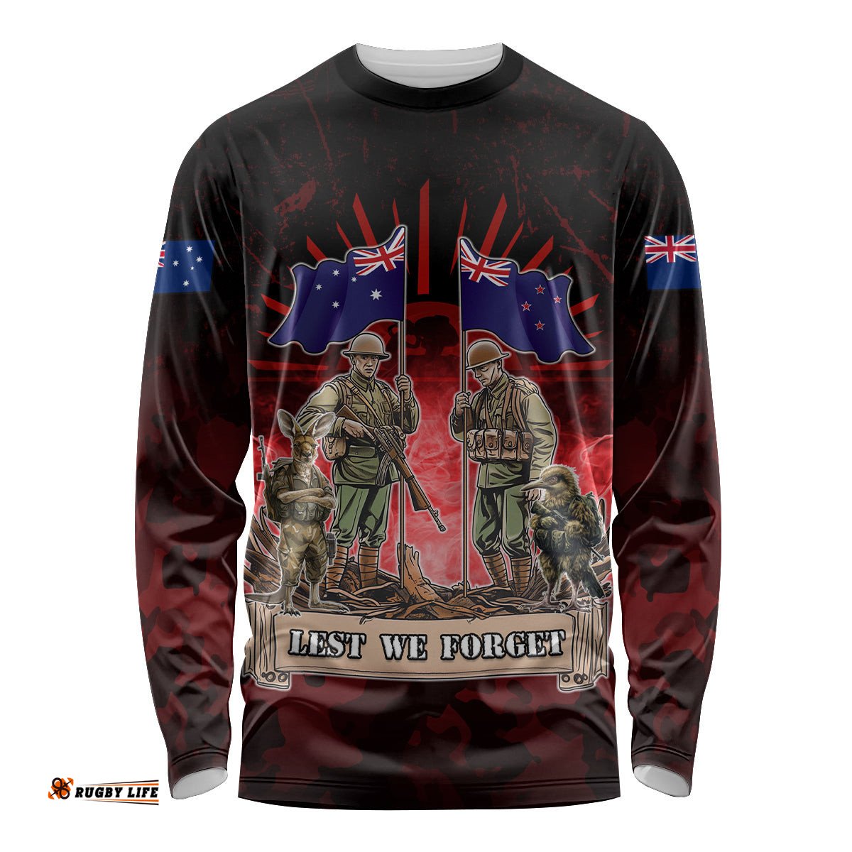 Australia And New Zealand ANZAC Day Long Sleeve T-shirt Soldiers Lest We Forget