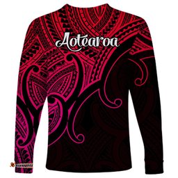 Aotearoa Maori Koru Long Sleeve T-shirt Polynesian Pacific Tribal Pink