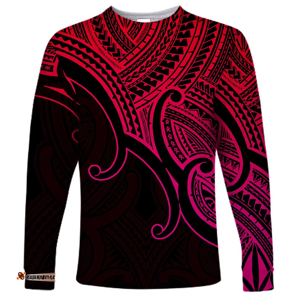 Aotearoa Maori Koru Long Sleeve T-shirt Polynesian Pacific Tribal Pink