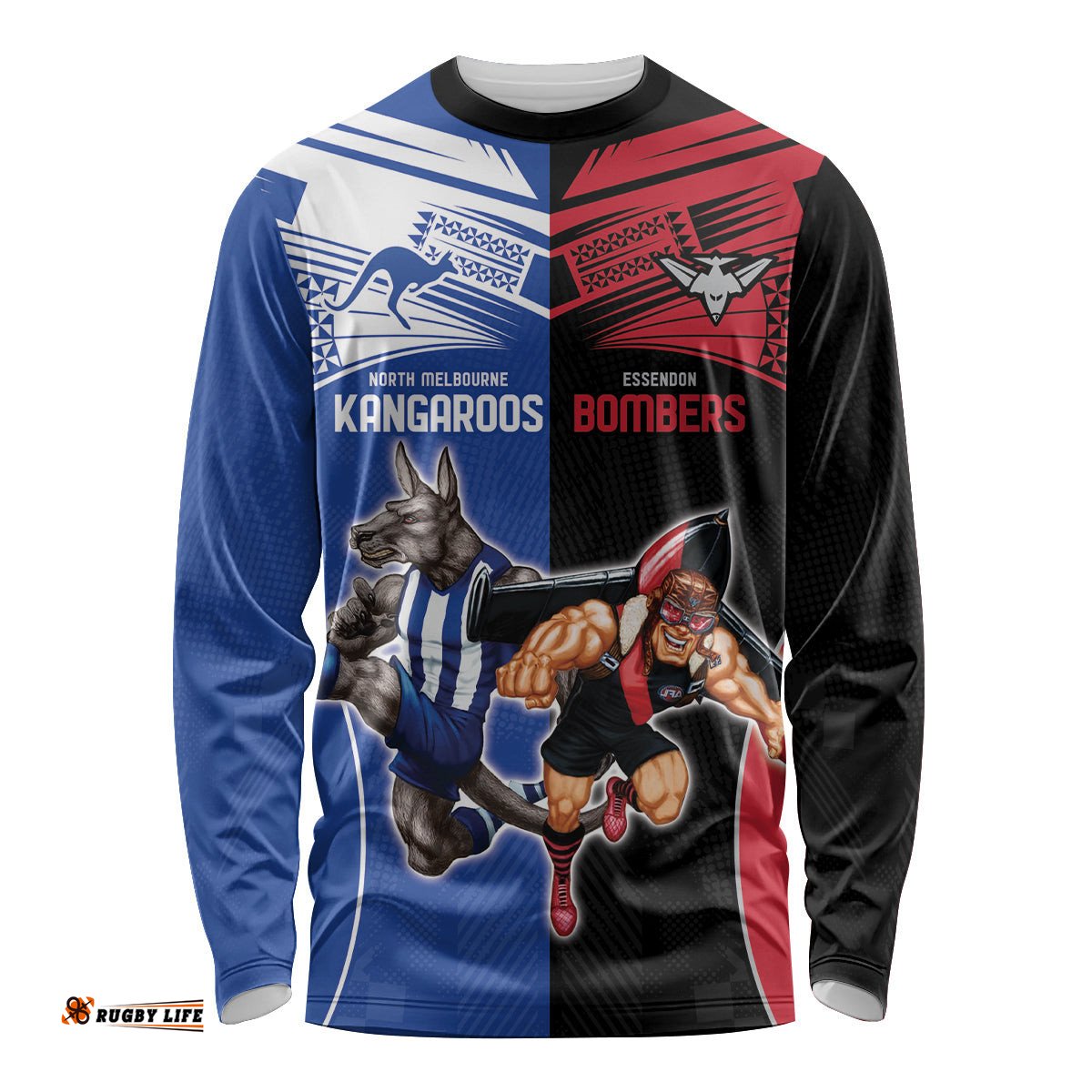 Custom Kangaroos and Bombers Long Sleeve T-shirt Together Sporty Style