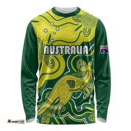 Australia Cricket Long Sleeve T-shirt Go Aussie World Cup Aboriginal Style Unique