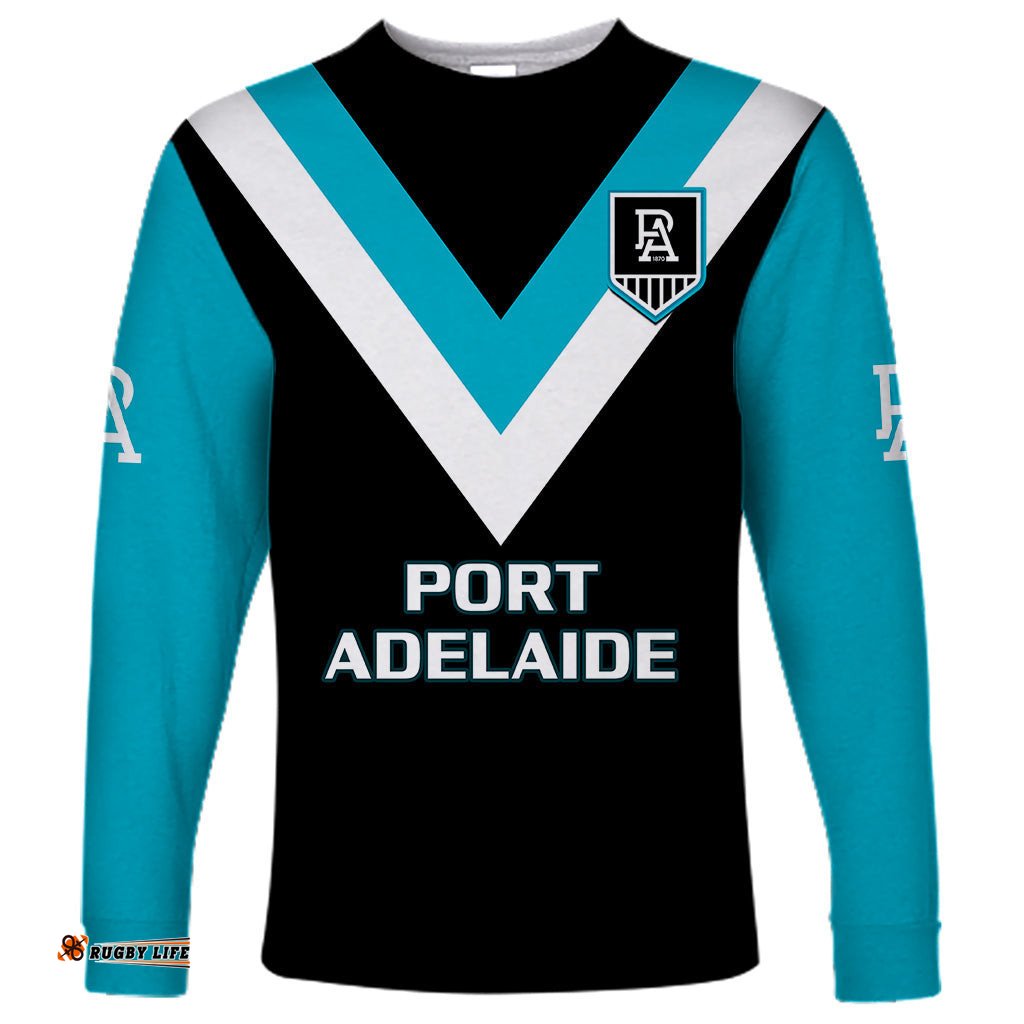 Port Adelaide Football Long Sleeve T-shirt Go Power Sporty Style
