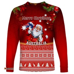 Australia Christmas Long Sleeve T-shirt Xmas In July Happy Santa Claus With Map Red Style