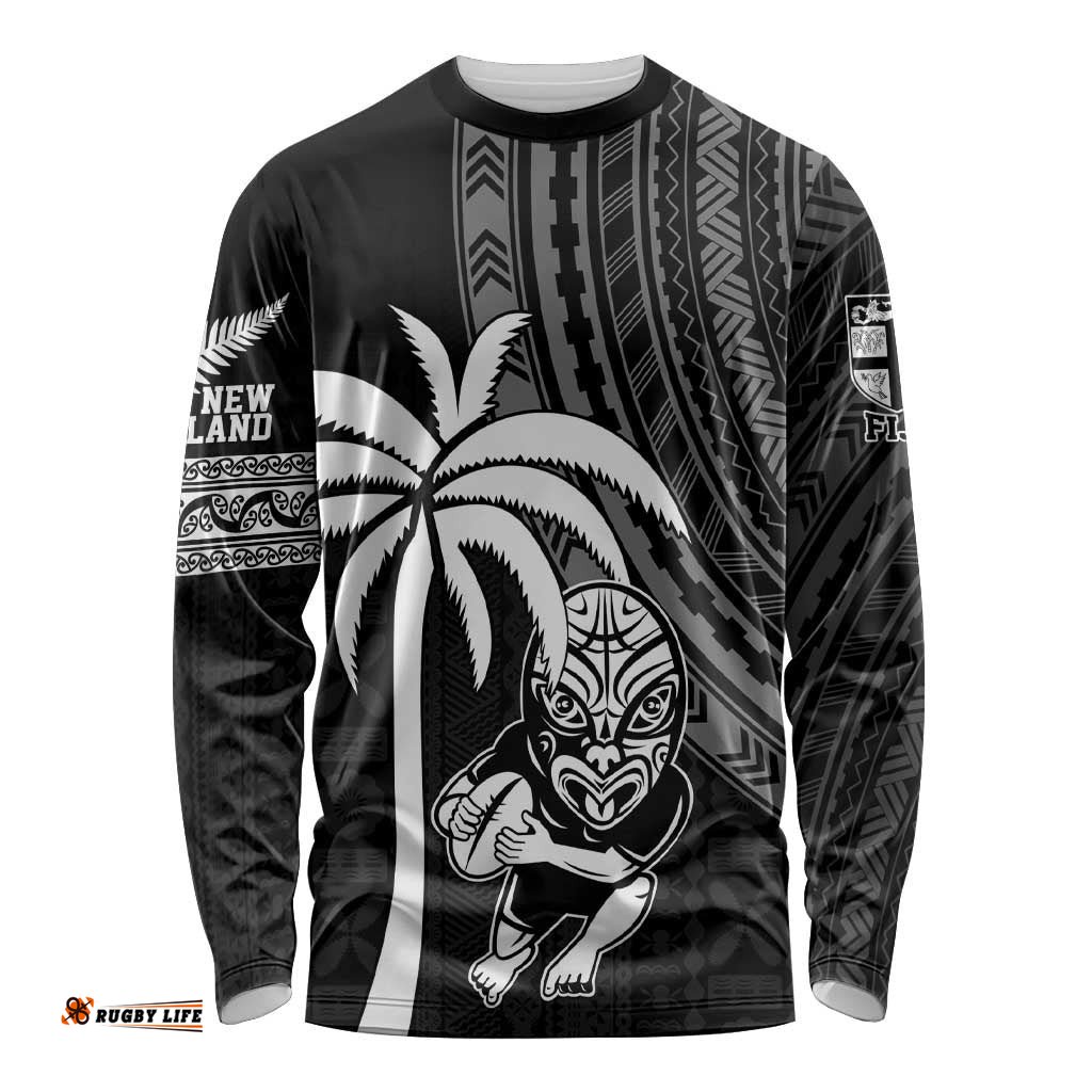 Custom Fiji New Zealand Rugby Long Sleeve T-shirt Make History Together
