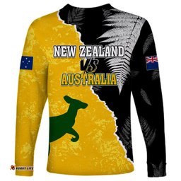 Australia Rugby Mix New Zealands Rugby Long Sleeve T-shirt Wallabies Versus Silver Fern Sporty Basic
