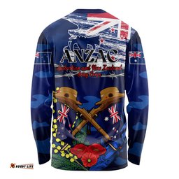 Australia And New Zealand ANZAC Day Long Sleeve T-shirt Lest We Forget Silver Fern With Golden Wattle