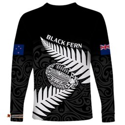 Aotearoa Rugby Long Sleeve T-shirt Go Black Fern Pacific NZ Maori 2023