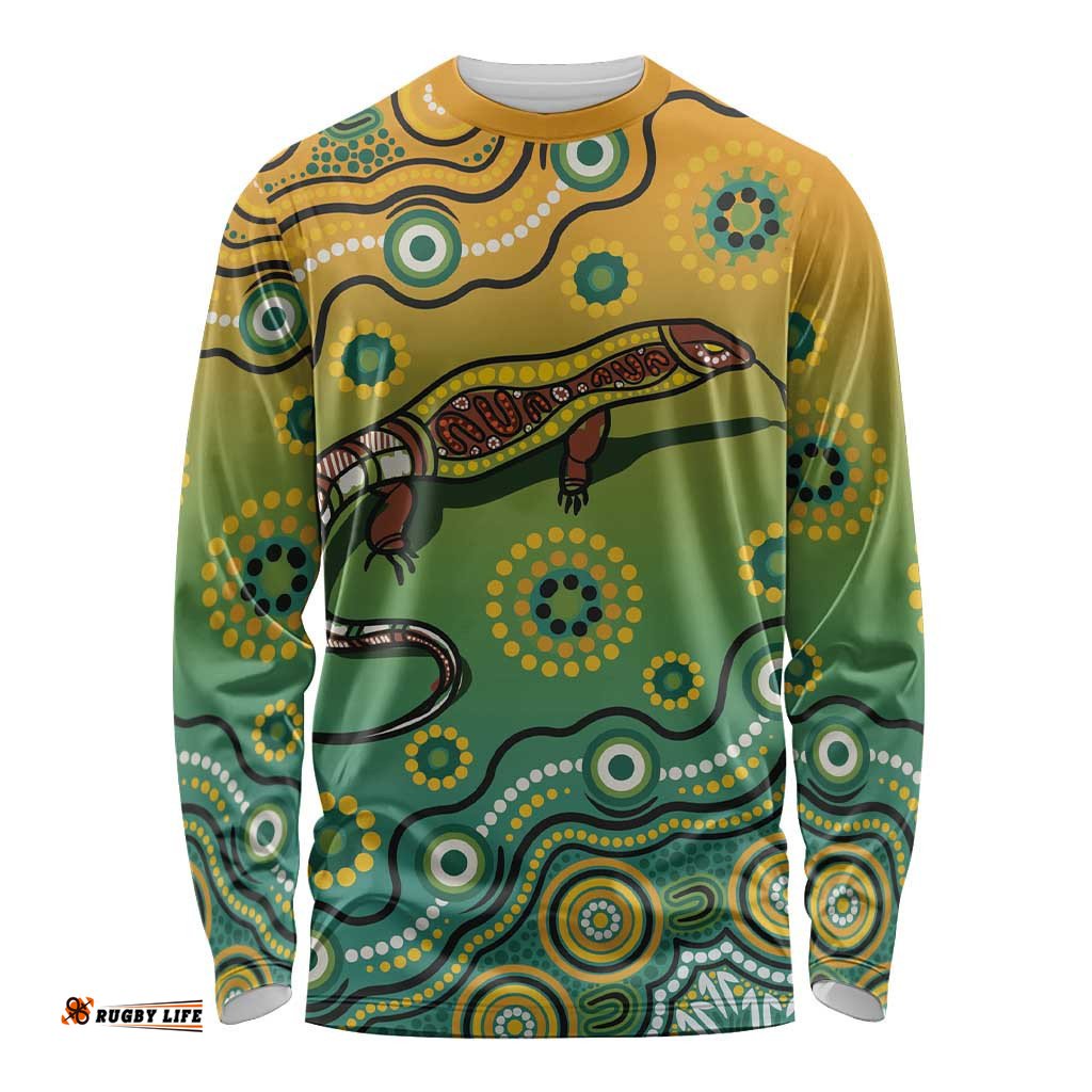 Goanna Aboriginal style Dot Artwork Long Sleeve T-shirt