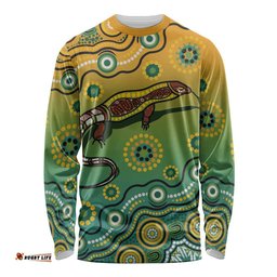 Goanna Aboriginal style Dot Artwork Long Sleeve T-shirt