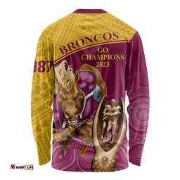 Brisbane Broncos Rugby Long Sleeve T-shirt Go Champions Mascot With Polynesian Indigenous Art