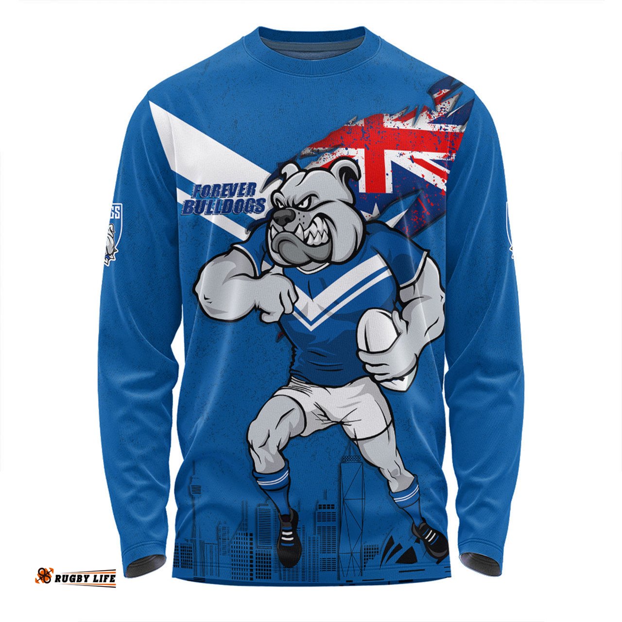Canterbury-Bankstown Bulldogs Long Sleeve T-shirt Custom For Die Hard Fan Australia Flag Scratch Style