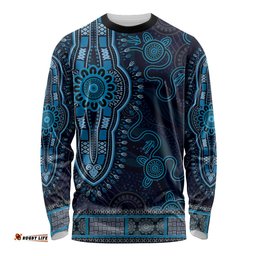 Blue African Dashiki With Australia Aboriginal Art Long Sleeve T-shirt