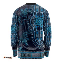 Blue African Dashiki With Australia Aboriginal Art Long Sleeve T-shirt