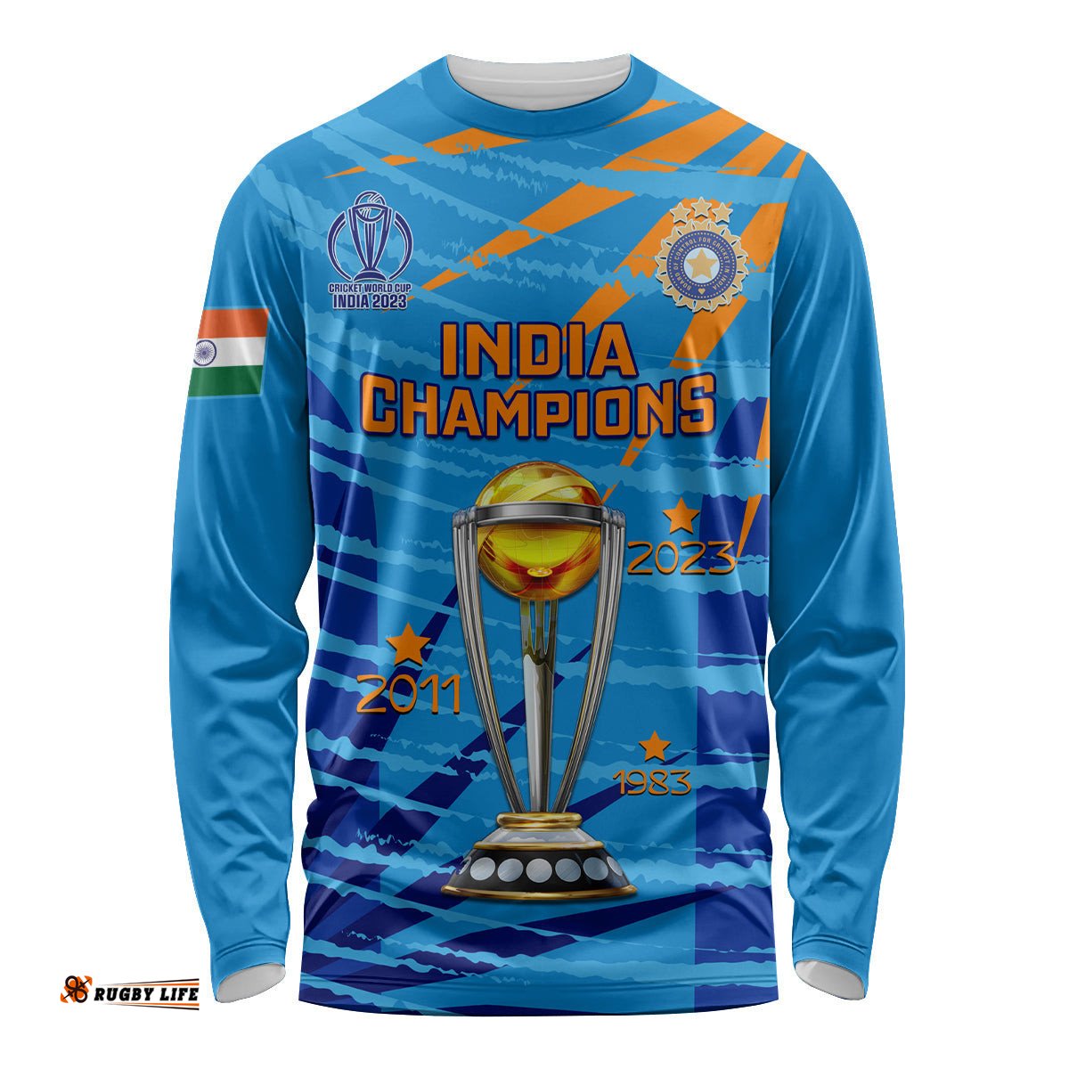 Custom India Cricket Long Sleeve T-shirt World Cup 3rd Champions Proud