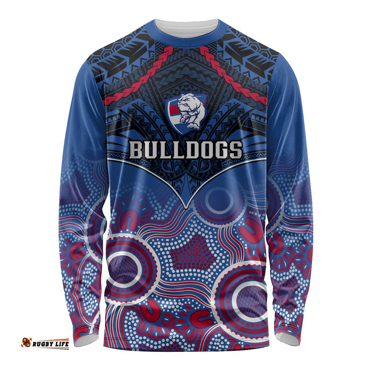 Bulldogs Football Long Sleeve T-shirt Doggies Aboriginal Mix Polynesian Pattern