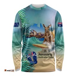 Australia Day 2024 Long Sleeve T-shirt Kangaroo Go Surfing Aussie Map Tropical Style