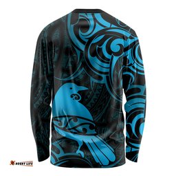 New Zealand Tui Bird Long Sleeve T-shirt Aotearoa Maori Pattern Blue