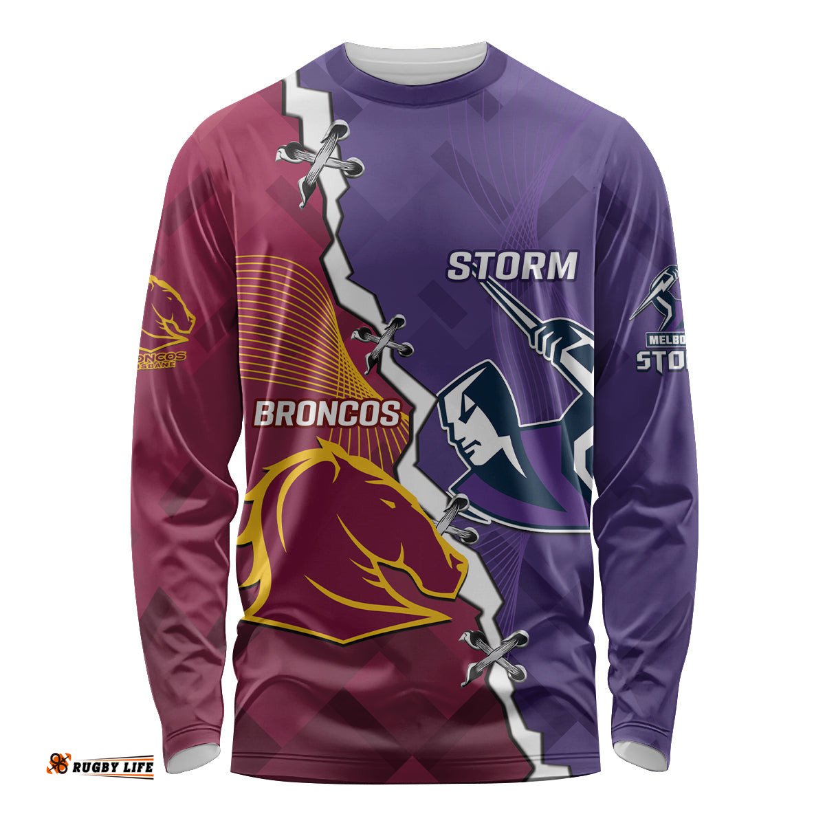 Personalised Broncos And Storm Rugby Long Sleeve T-shirt Sporty Version