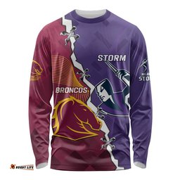 Personalised Broncos And Storm Rugby Long Sleeve T-shirt Sporty Version