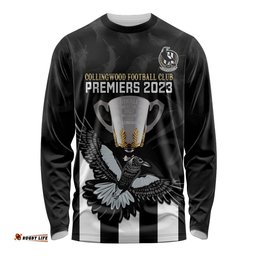 AFL Collingwood Long Sleeve T-shirt Magpies Premiers With Trophy Proud