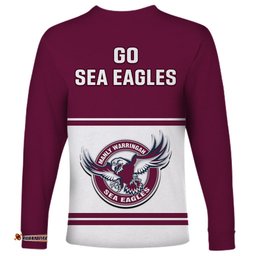 Sea Eagles Rugby Long Sleeve T-shirt Manly Warringah White Sporty Style