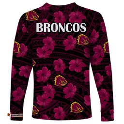 Broncos Rugby Long Sleeve T-shirt Polynesian Style With Hibiscus