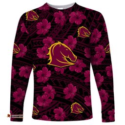 Broncos Rugby Long Sleeve T-shirt Polynesian Style With Hibiscus