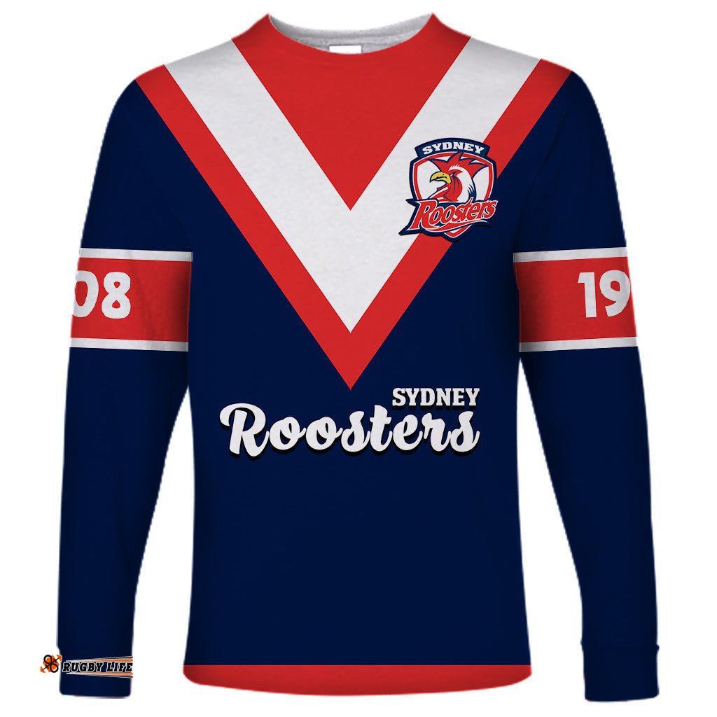 Personalised Roosters Rugby Long Sleeve T-shirt Tricolours 1908 Sporty Version