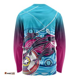 Australia Fishing Long Sleeve T-shirt Fishaholic With The Dhari Symbol And Aboriginal Pattern