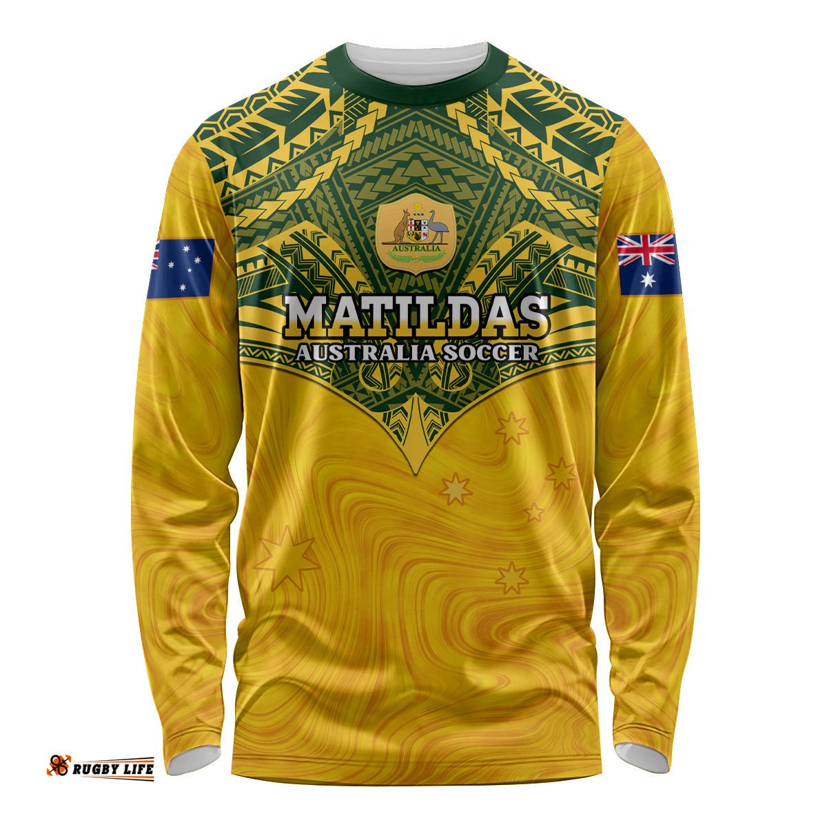 Custom Australia Matildas Long Sleeve T-shirt Polynesian Mix Gold Marble