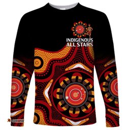 Custom Text And Number Australia Indigenous Rugby Long Sleeve T-shirt All Stars Aborigine Dreamtime Black Version