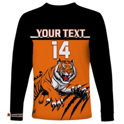Personalised Wests Tigers Rugby Long Sleeve T-shirt Orange Simple Style