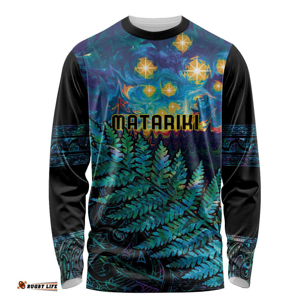 Matariki Te Tau Hou Maori Long Sleeve T-shirt New Zealand Silver Fern Night Starry Sky