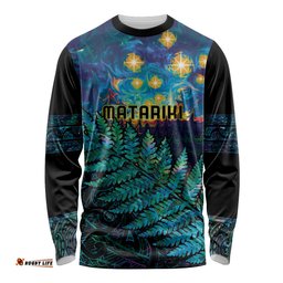 Matariki Te Tau Hou Maori Long Sleeve T-shirt New Zealand Silver Fern Night Starry Sky