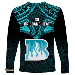Brisbane Heat Cricket Long Sleeve T-shirt Unique Indigenous Art Mix Polynesian Pattern