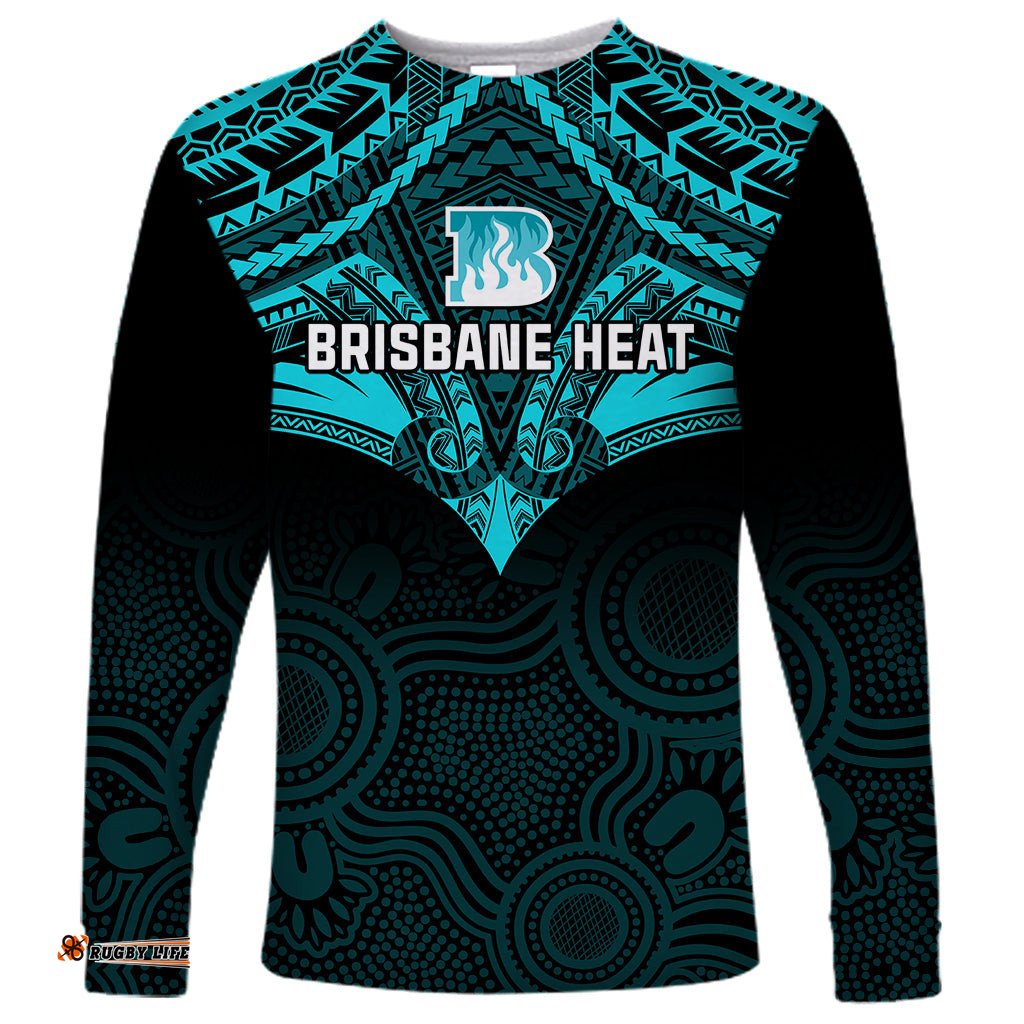 Brisbane Heat Cricket Long Sleeve T-shirt Unique Indigenous Art Mix Polynesian Pattern