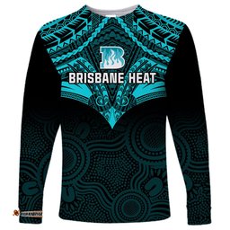 Brisbane Heat Cricket Long Sleeve T-shirt Unique Indigenous Art Mix Polynesian Pattern