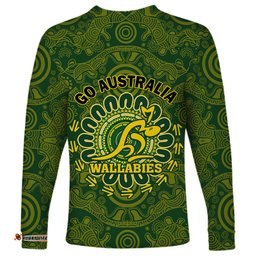 Australia Rugby Long Sleeve T-shirt Wallabies Go Champions Indigenous Art