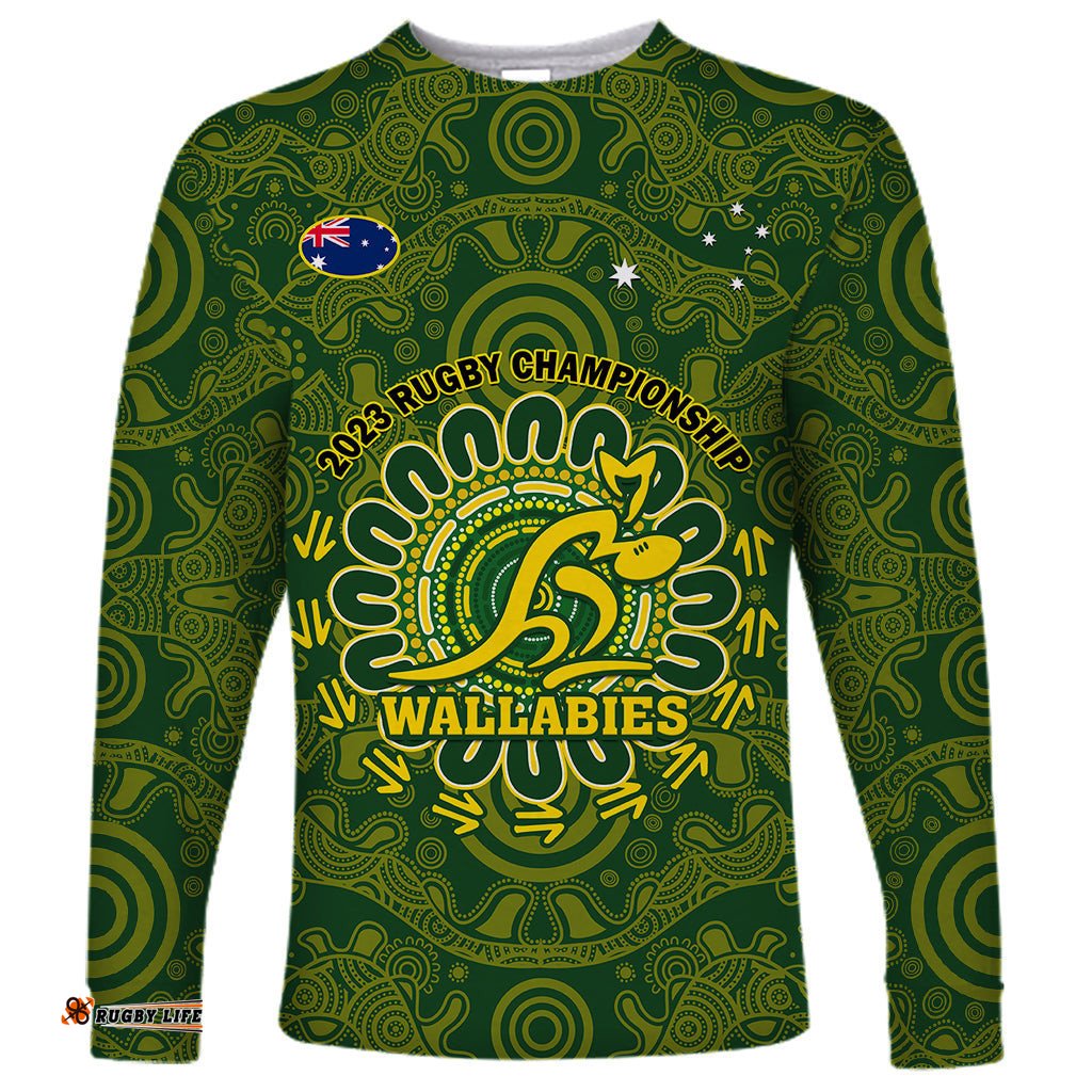 Australia Rugby Long Sleeve T-shirt Wallabies Go Champions Indigenous Art