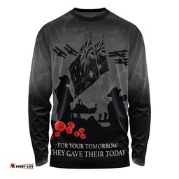 Australia Anzac Long Sleeve T-shirt Anzac Day Poppy Flowers Red Black Blue