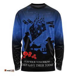 Australia Anzac Long Sleeve T-shirt Anzac Day Poppy Flowers Red Black Blue