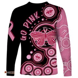 Australia Indigenous Long Sleeve T-shirt Breast Cancer Ribbon Butterfly Aboriginal Arts