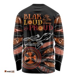 Australia NAIDOC 2024 Long Sleeve T-shirt Blak Loud and Proud Aboriginal Lizard Art