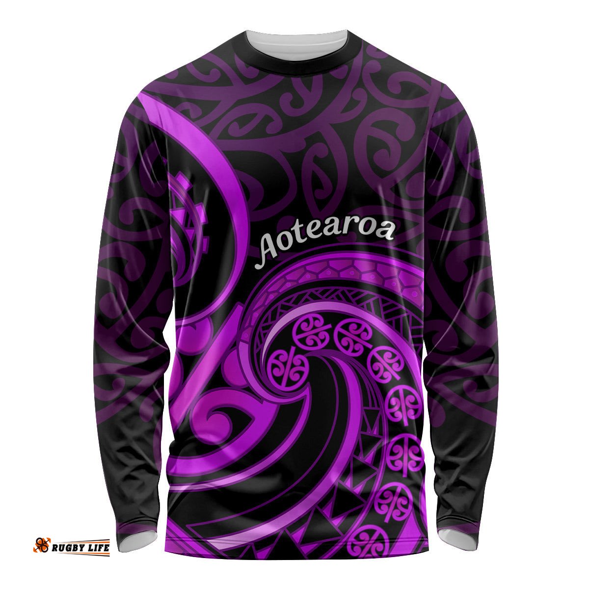 Purple Aotearoa Mangopare Long Sleeve T-shirt NZ Maori Koru Style