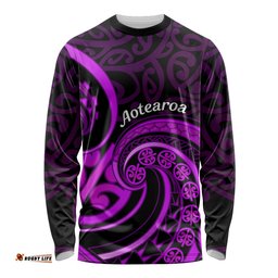 Purple Aotearoa Mangopare Long Sleeve T-shirt NZ Maori Koru Style