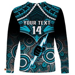 Personalised Port Adelaide Football Long Sleeve T-shirt Power Aboriginal Mix Polynesian Pattern