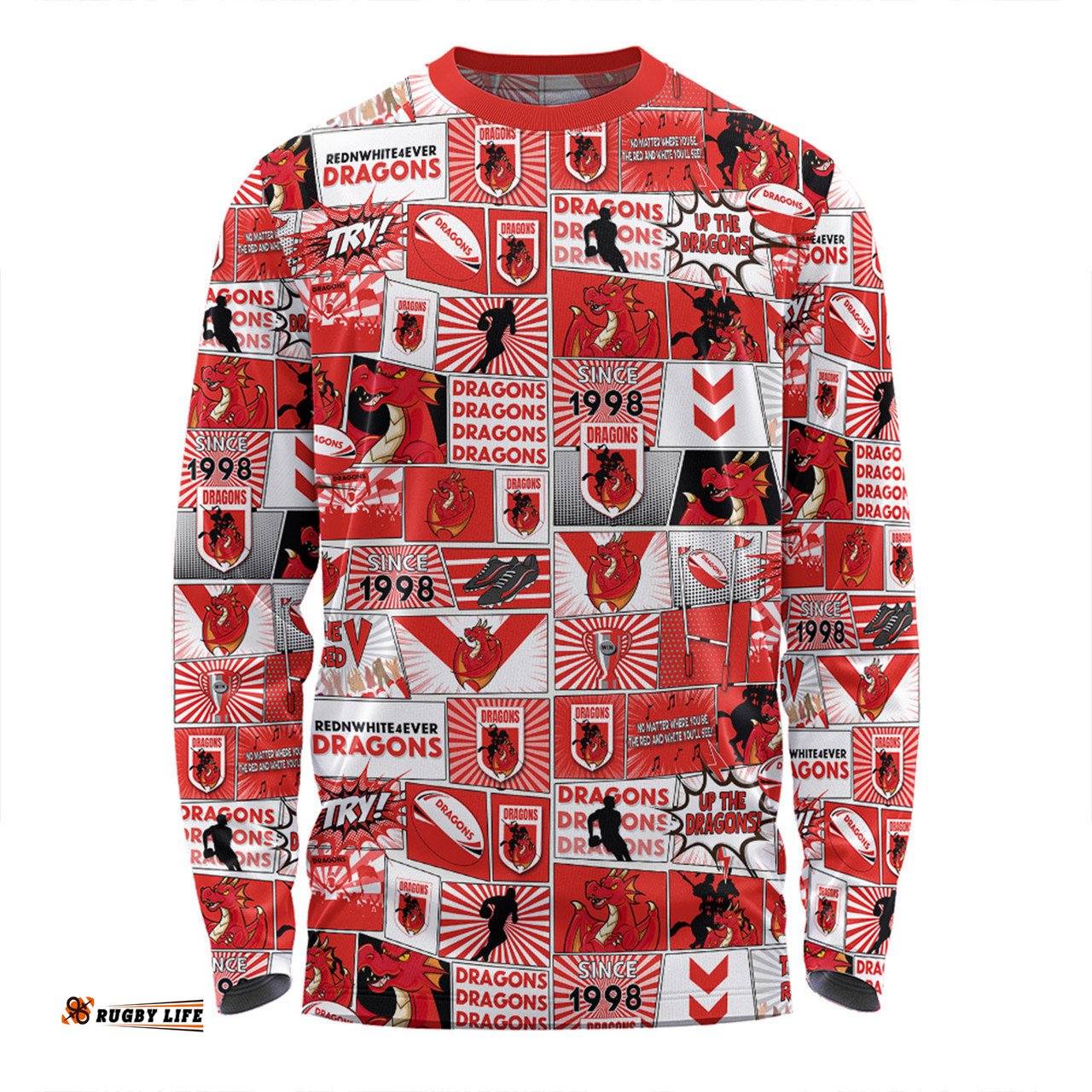 St. George Illawarra Dragons Long Sleeve T-shirt - Team Of Us Die Hard Fan Supporters Comic Style Long Sleeve T-shirt