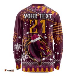 Custom Broncos Rugby Long Sleeve T-shirt Heart Of All Queenland Christmas Unique