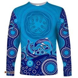Australia Aboriginal Long Sleeve T-shirt Dolphin Light Blue