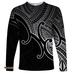 Custom Aotearoa Maori Koru Long Sleeve T-shirt Polynesian Pacific Tribal Black